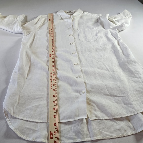Chico's 100% Linen Button Down Shirt Tunic Top White Size 2 Large Lagenlook EUC - Picture 8 of 9